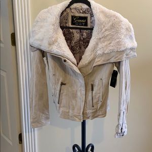 Guess faux leather jacket with faux fur collar new